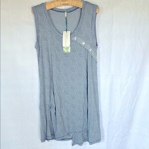 NWT VIGORELLA slate blue/ gray print wrap layered bamboo singlet tunic Size M/L
